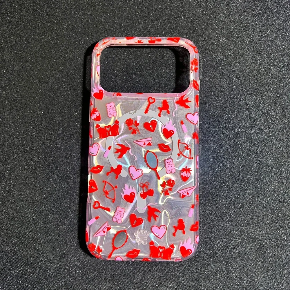 Velvet Caviar MagSafe iPhone Case Holographic Silver Red Pink Hearts Poodles